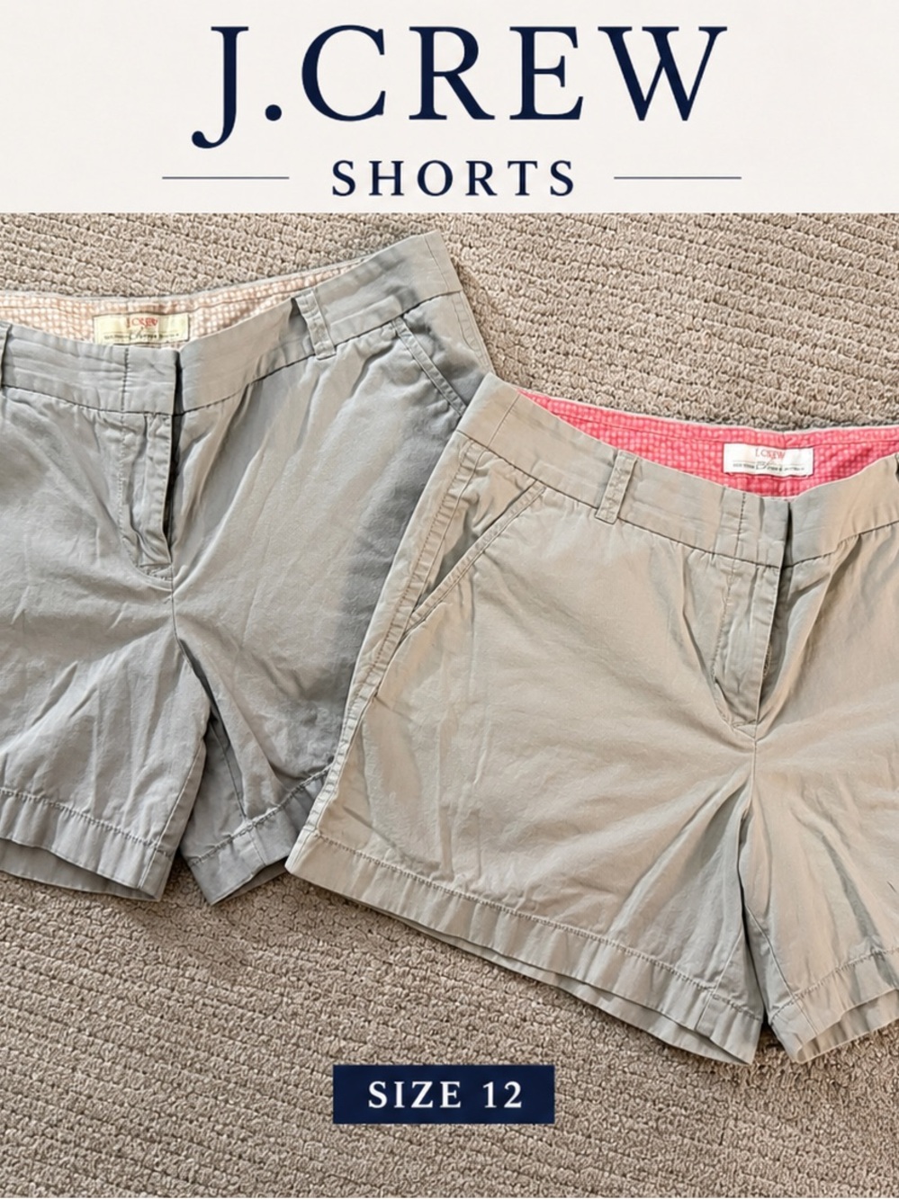 J.Crew Chino Shorts Size 12 Gray Khaki Cotton Lot of 2